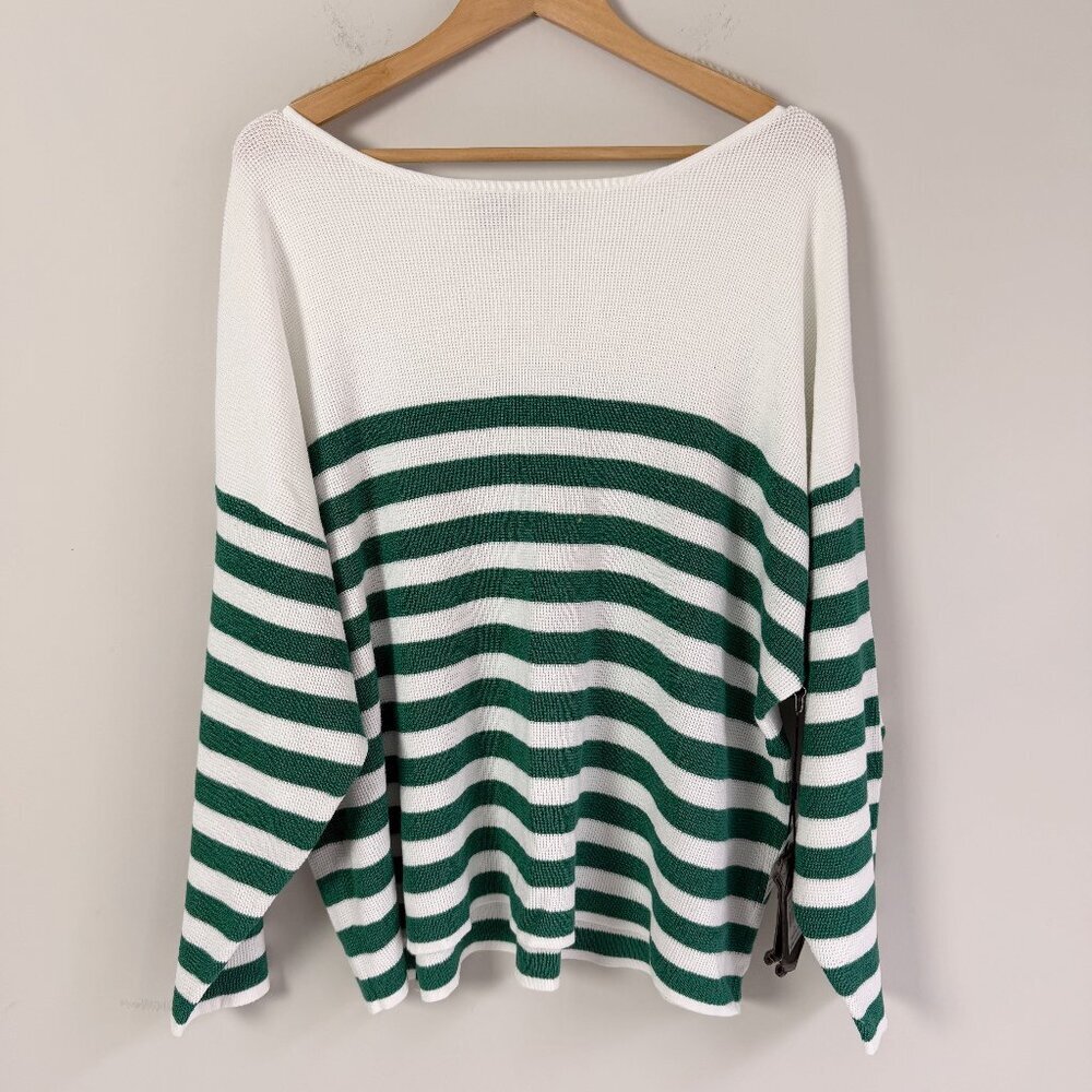 2/$30 NWT Cyrus Stripe White Green Sweater